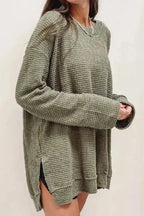 Moss Green Textured Knit Top | Plus Size Long Sleeve