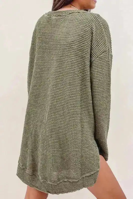 Moss Green Textured Knit Top | Plus Size Long Sleeve