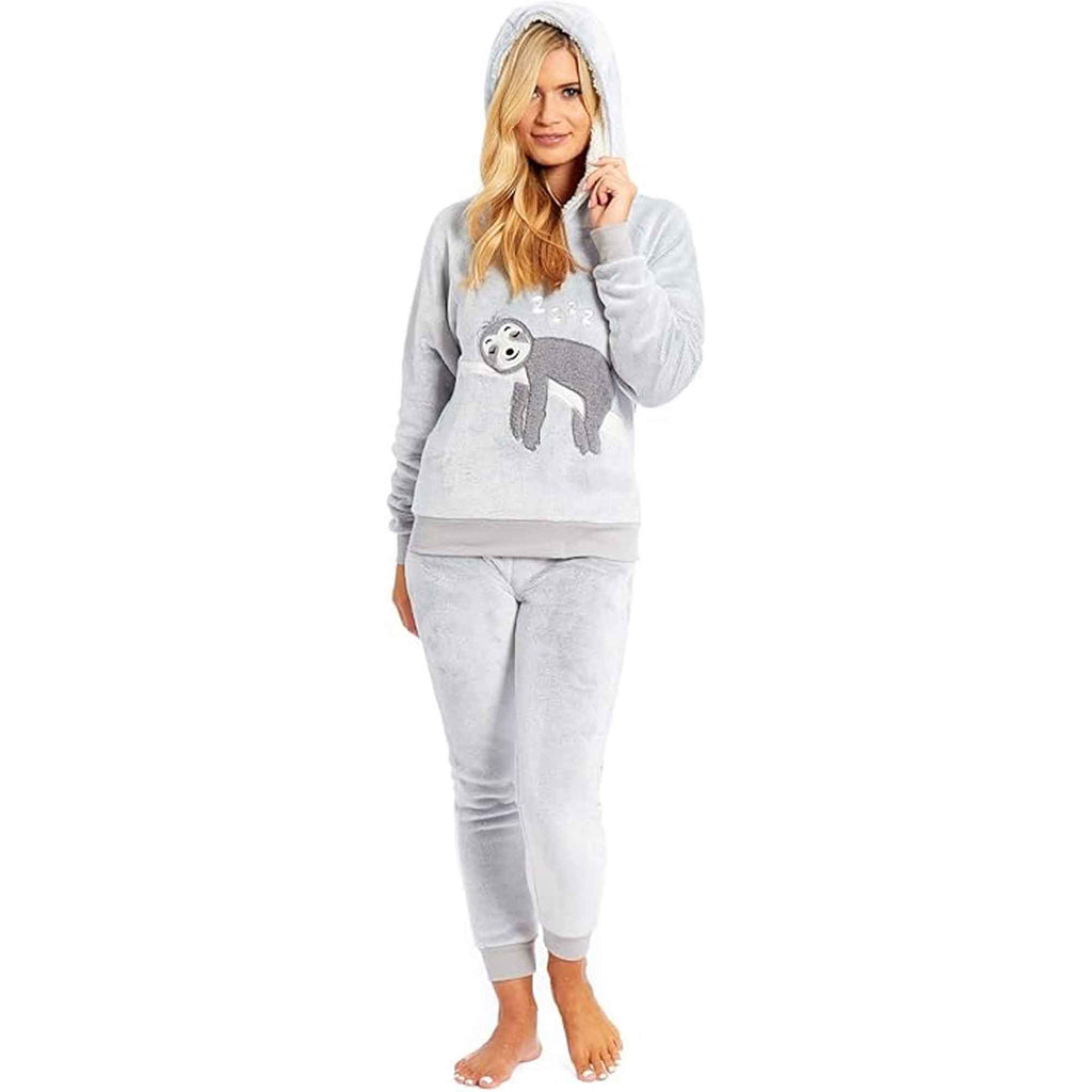 Daisy Dreamer Mother Daughter Sloth Hooded Fleece Pyjamas Set With Sherpa Lining Twosie