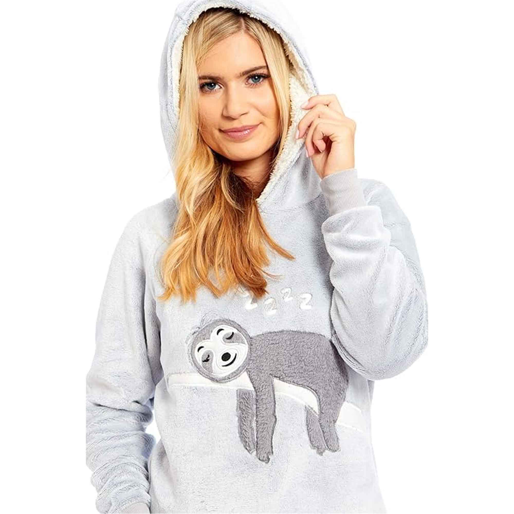 Daisy Dreamer Mother Daughter Sloth Hooded Fleece Pyjamas Set With Sherpa Lining Twosie