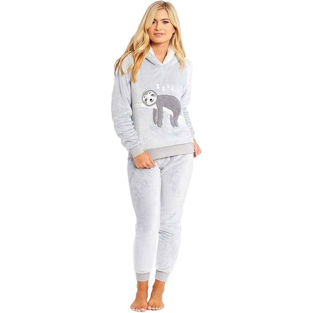 Daisy Dreamer Mother Daughter Sloth Hooded Fleece Pyjamas Set With Sherpa Lining Twosie