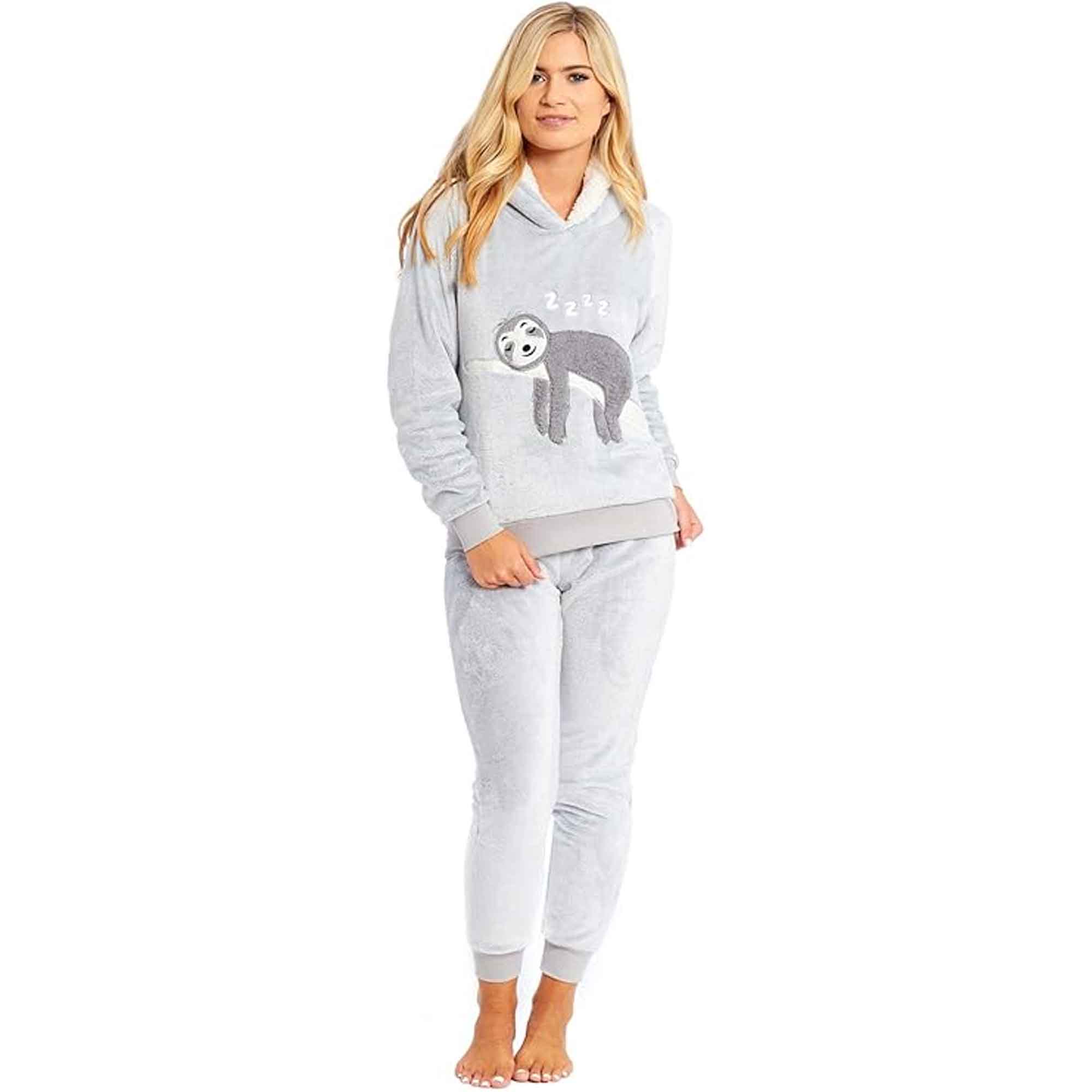 Daisy Dreamer Mother Daughter Sloth Hooded Fleece Pyjamas Set With Sherpa Lining Twosie