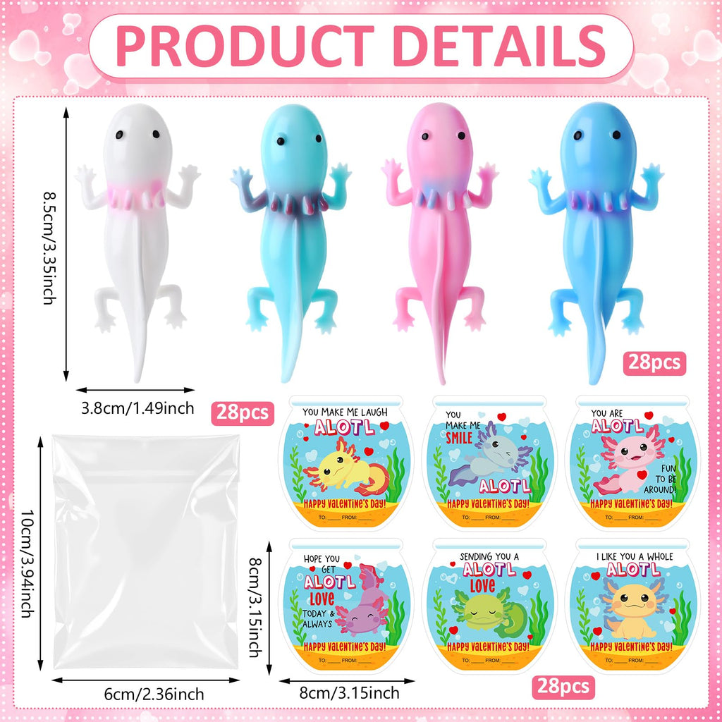 Motionchic 28-Set Axolotl Party Favors — Valentines Cards & Slingshots Bulk