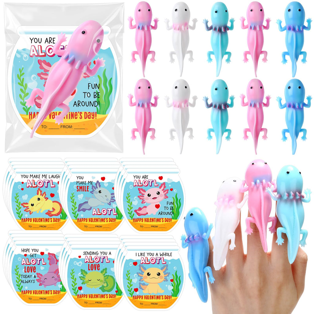 Motionchic 28-Set Axolotl Party Favors — Valentines Cards & Slingshots Bulk