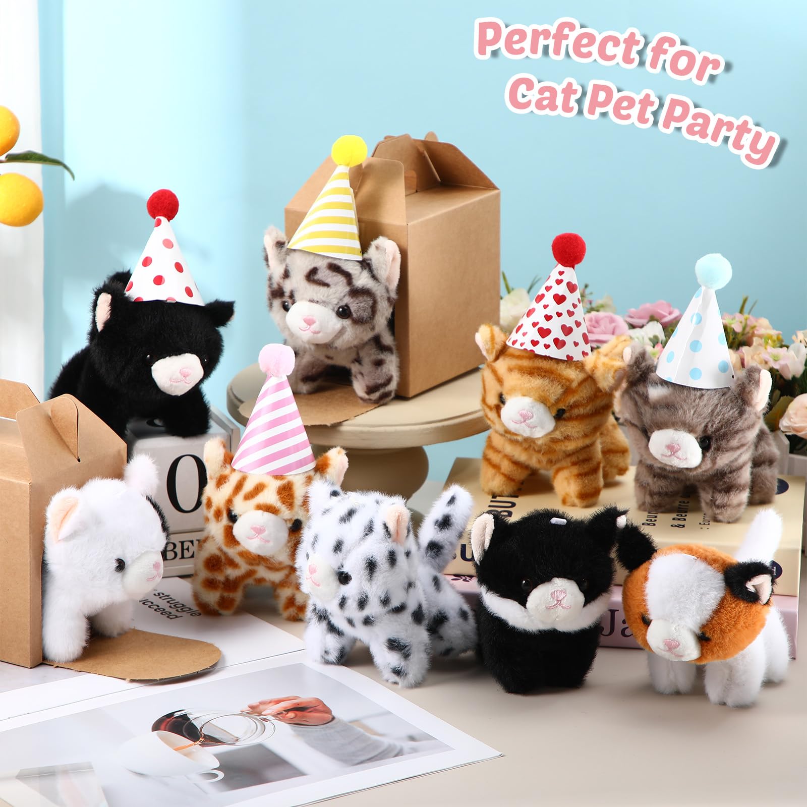 Motionchic 20-Set Cat Plush Toys with Birthday Hats & Kraft Boxes