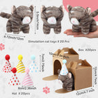 Motionchic 20-Set Cat Plush Toys with Birthday Hats & Kraft Boxes