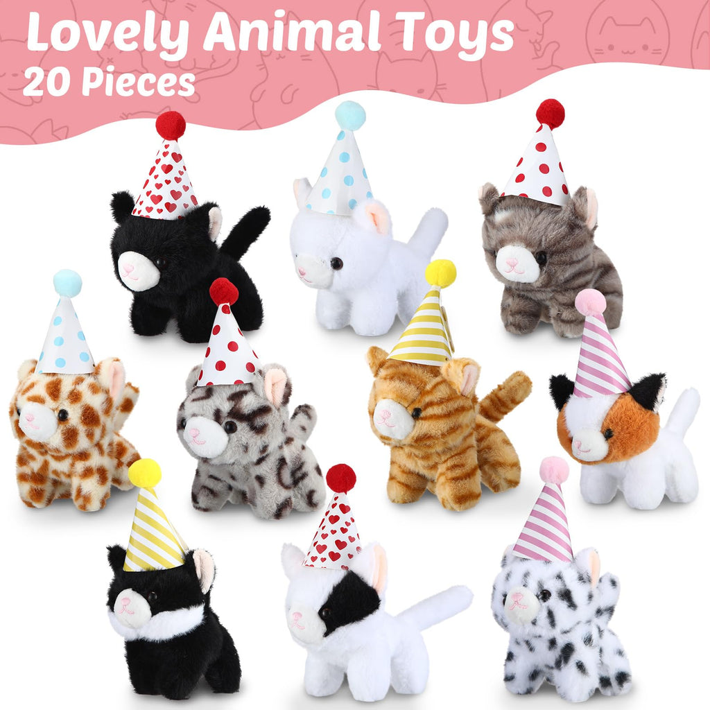 Motionchic 20-Set Cat Plush Toys with Birthday Hats & Kraft Boxes