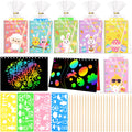 Motipuns 24-Set Easter Scratch Notebook Party Favors | DIY Rainbow with Stencils & Pens