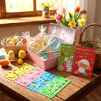 Motipuns 24-Set Easter Scratch Notebook Party Favors | DIY Rainbow with Stencils & Pens