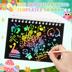 Motipuns 24-Set Easter Scratch Notebook Party Favors | DIY Rainbow with Stencils & Pens