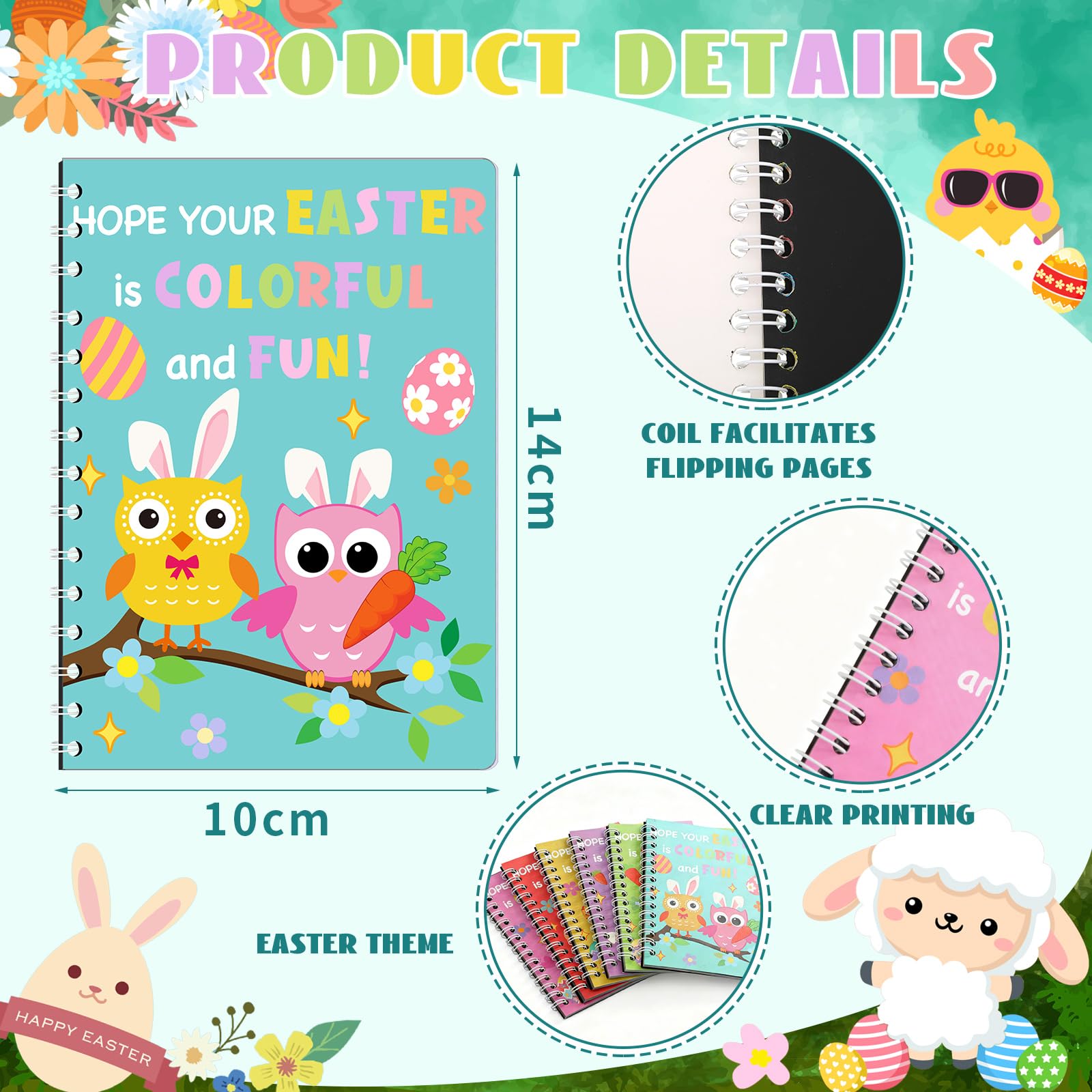 Motipuns 24-Set Easter Scratch Notebook Party Favors | DIY Rainbow with Stencils & Pens