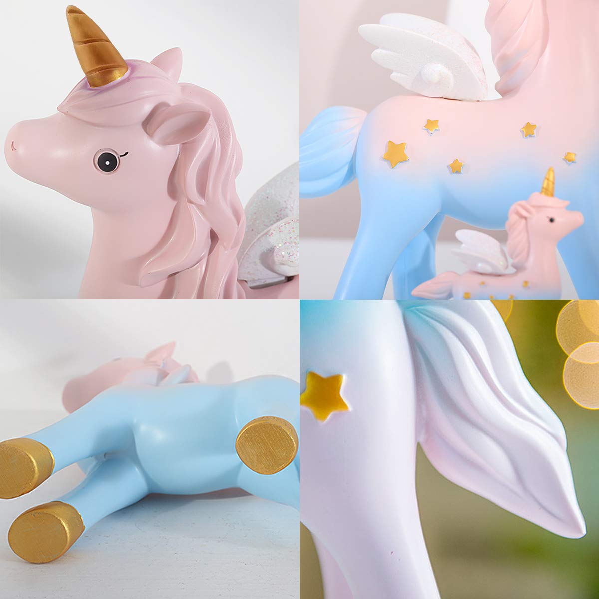 MOVINPE Unicorn Cake Topper Set — 2 Unicorns, Rainbow, Banner, Balloons, Clouds, Stars, Moon for 6-10 Inch Cakes