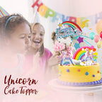 MOVINPE Unicorn Cake Topper Set — 2 Unicorns, Rainbow, Banner, Balloons, Clouds, Stars, Moon for 6-10 Inch Cakes