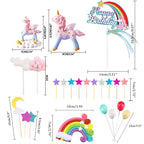 MOVINPE Unicorn Cake Topper Set — 2 Unicorns, Rainbow, Banner, Balloons, Clouds, Stars, Moon for 6-10 Inch Cakes