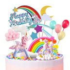 MOVINPE Unicorn Cake Topper Set — 2 Unicorns, Rainbow, Banner, Balloons, Clouds, Stars, Moon for 6-10 Inch Cakes