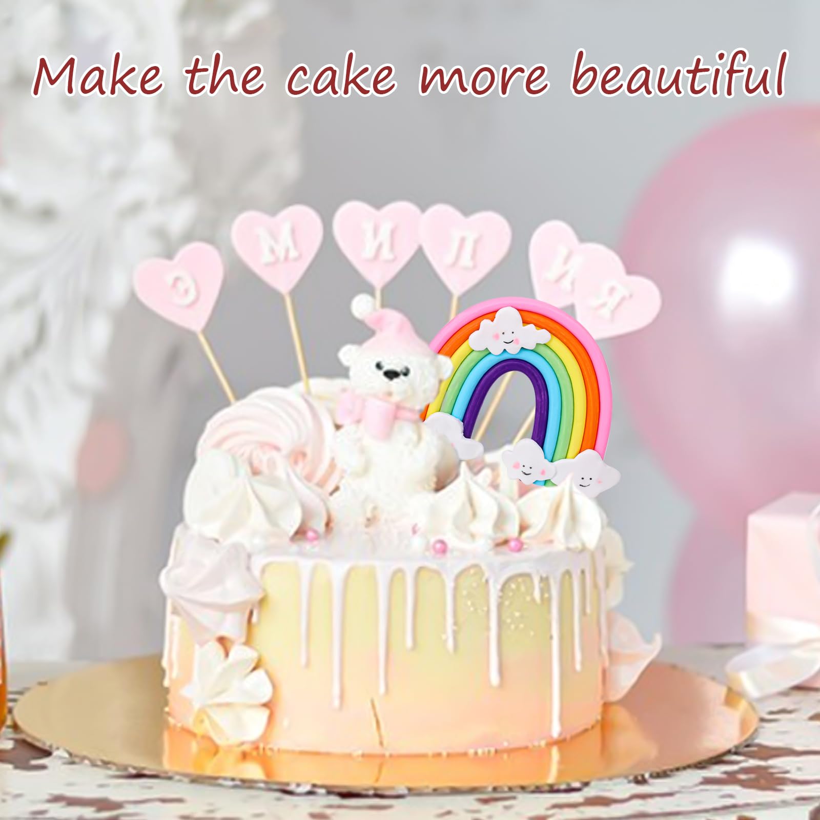 Mozeat Lens Soft Pottery Rainbow Cake Topper - Colorful Rainbow Theme Decor for Birthday & Wedding