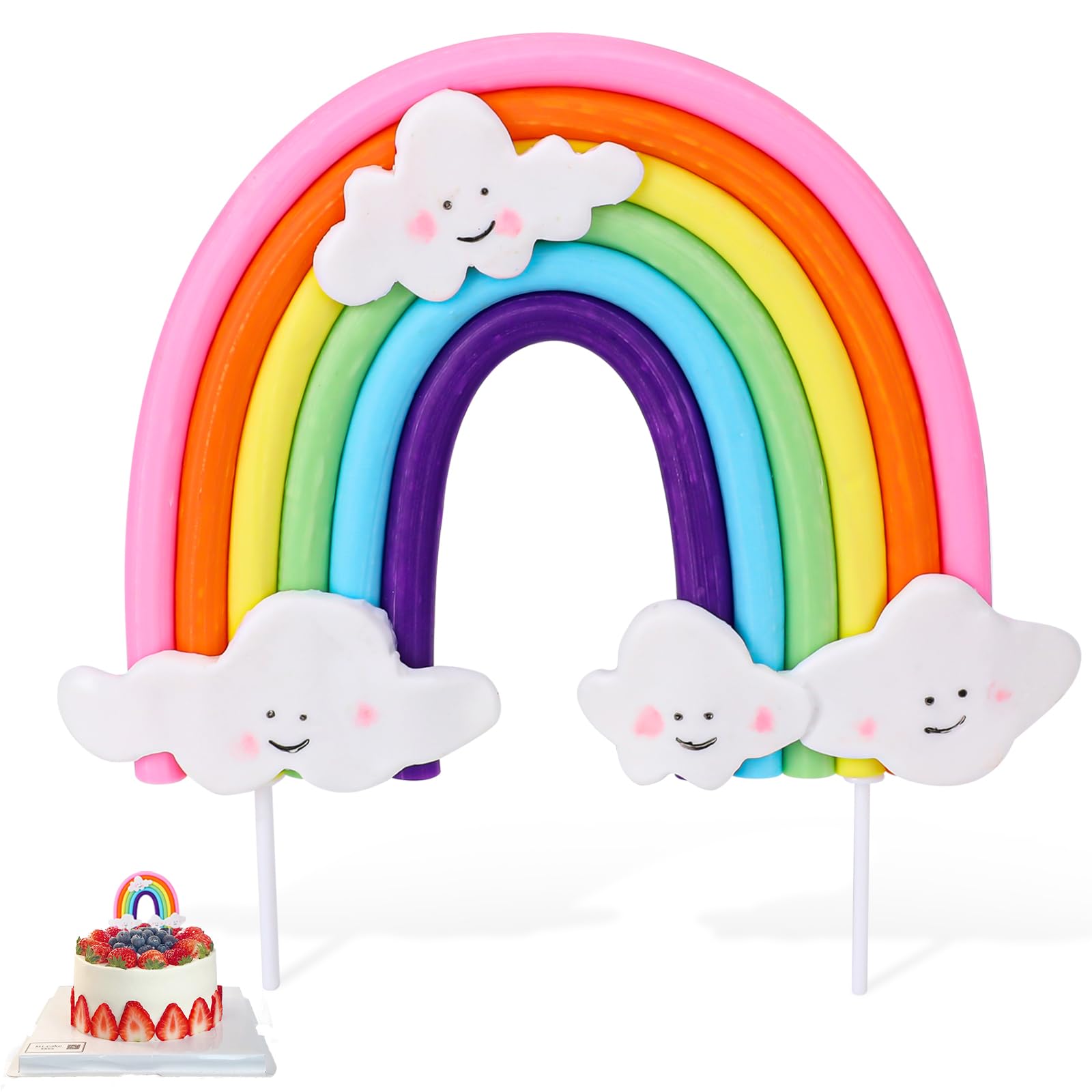 Mozeat Lens Soft Pottery Rainbow Cake Topper - Colorful Rainbow Theme Decor for Birthday & Wedding