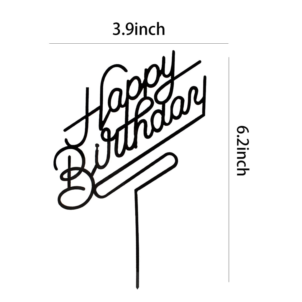 MPRVAKYF Happy Birthday Cake Topper - Black Acrylic Cake Decoration