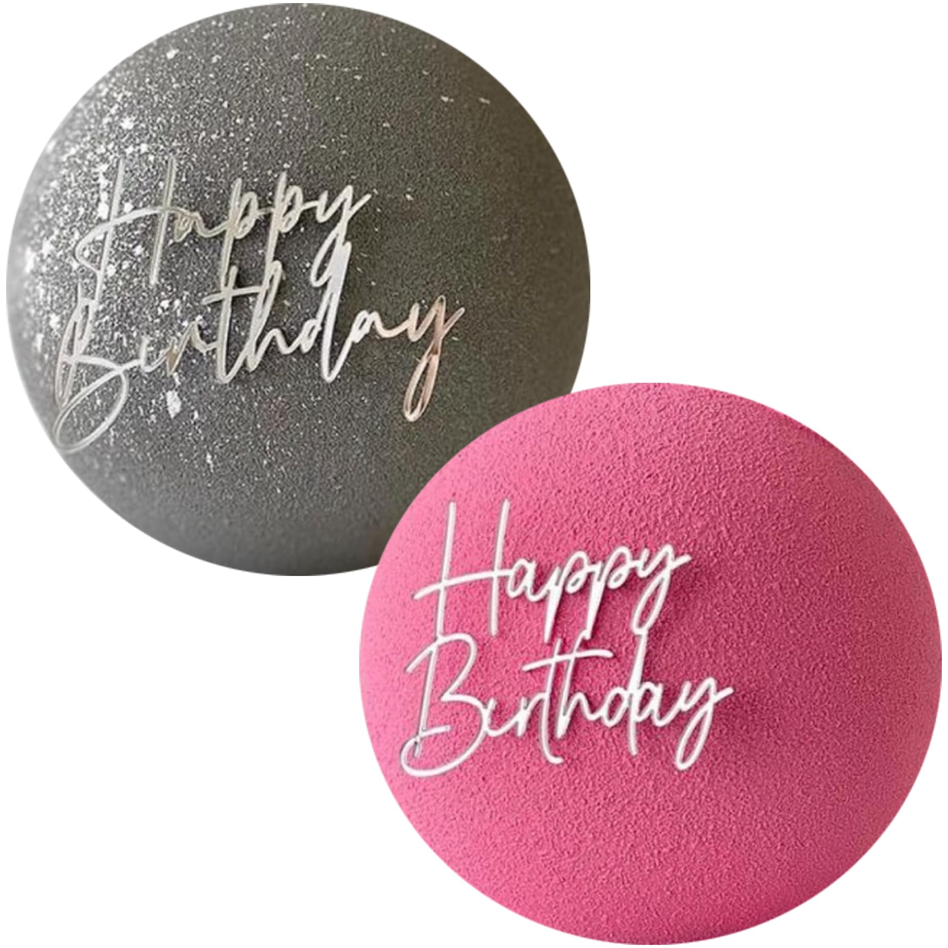 MPRVAKYF Happy Birthday Cake Topper – Silver Acrylic, 2-Pack for Cakes & Cupcakes
