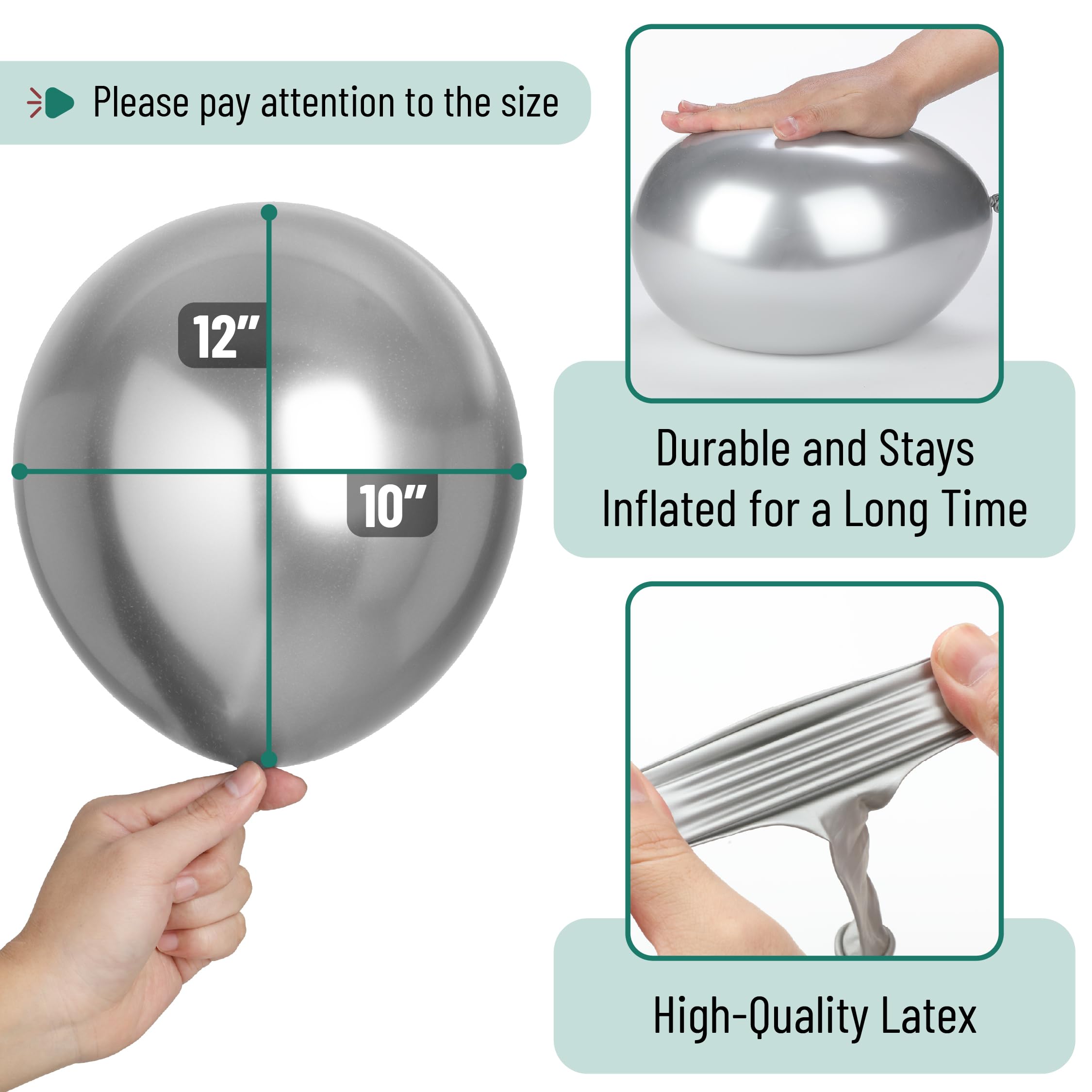 Mr. Pen Metallic Balloons - 12 Inch, 100 Pack, Silver | Party Decor