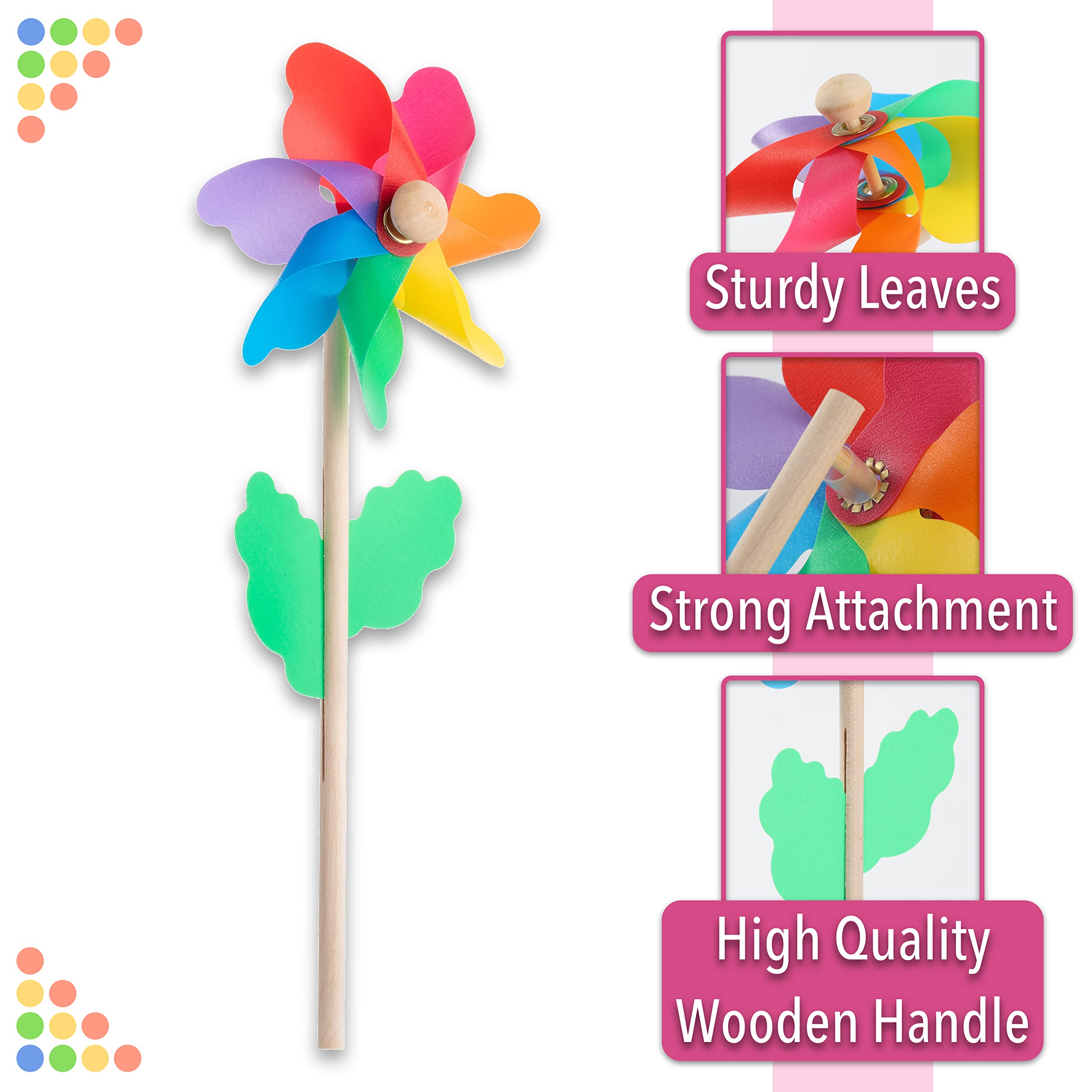 Mr. Pen Rainbow Flower Pinwheels – 10 Pack for Garden, Yard, and Party Decor