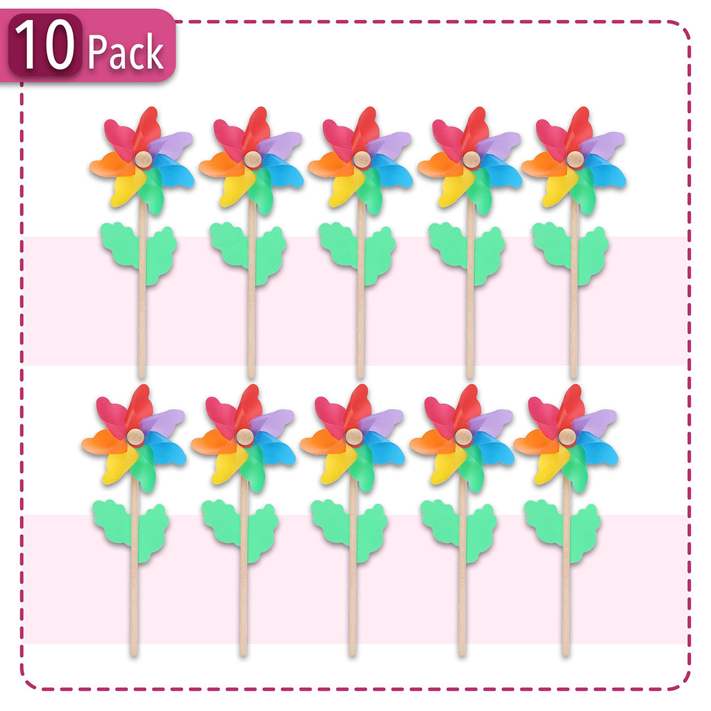 Mr. Pen Rainbow Flower Pinwheels – 10 Pack for Garden, Yard, and Party Decor