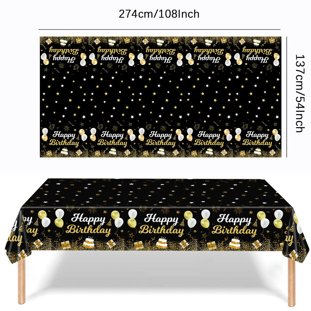 MRJ 3 Pack Gold and Black Happy Birthday Tablecloths 54x108 – Star Table Cover
