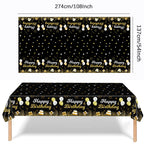 MRJ 3 Pack Gold and Black Happy Birthday Tablecloths 54x108 – Star Table Cover