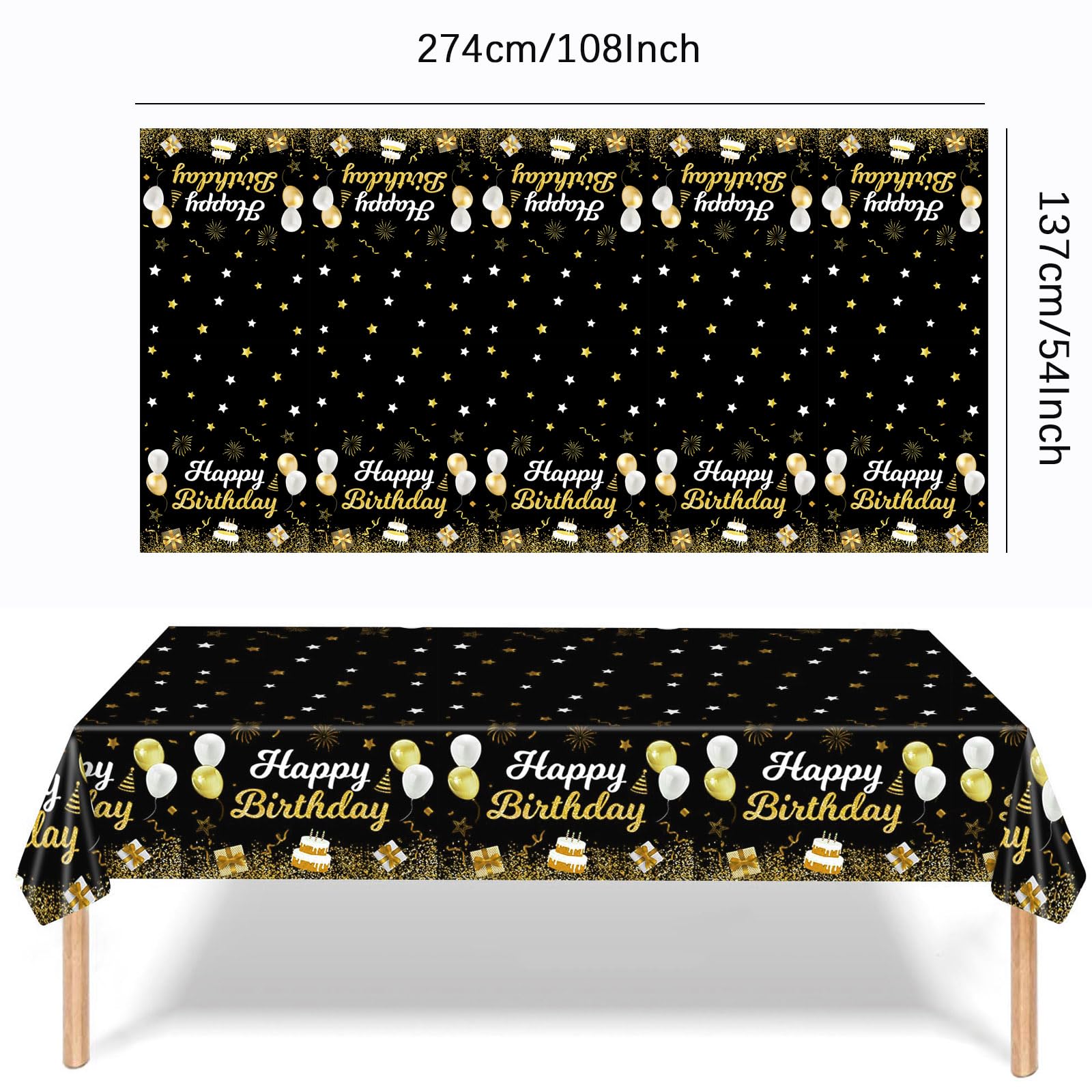 MRJ 3 Pack Gold and Black Happy Birthday Tablecloths 54x108 – Star Table Cover