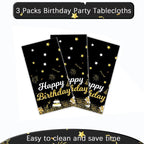 MRJ 3 Pack Gold and Black Happy Birthday Tablecloths 54x108 – Star Table Cover