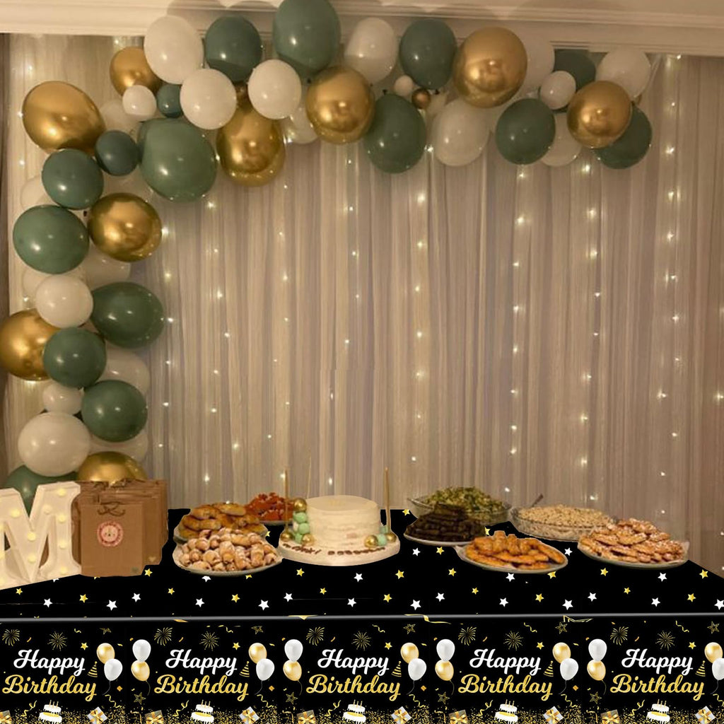 MRJ 3 Pack Gold and Black Happy Birthday Tablecloths 54x108 – Star Table Cover