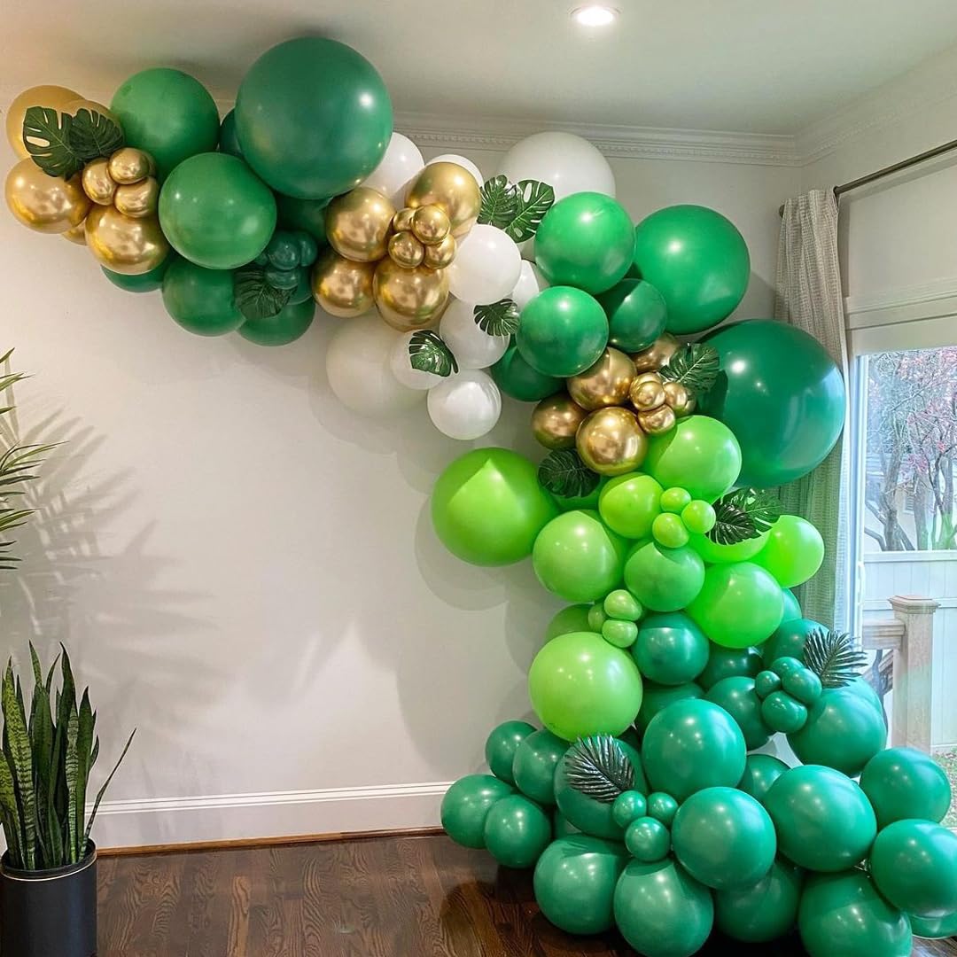 Msiveavz Green Balloons Set - 50 Pcs 12in Emerald & Lime Confetti Latex for Jungle Safari Party & St. Patrick's Day