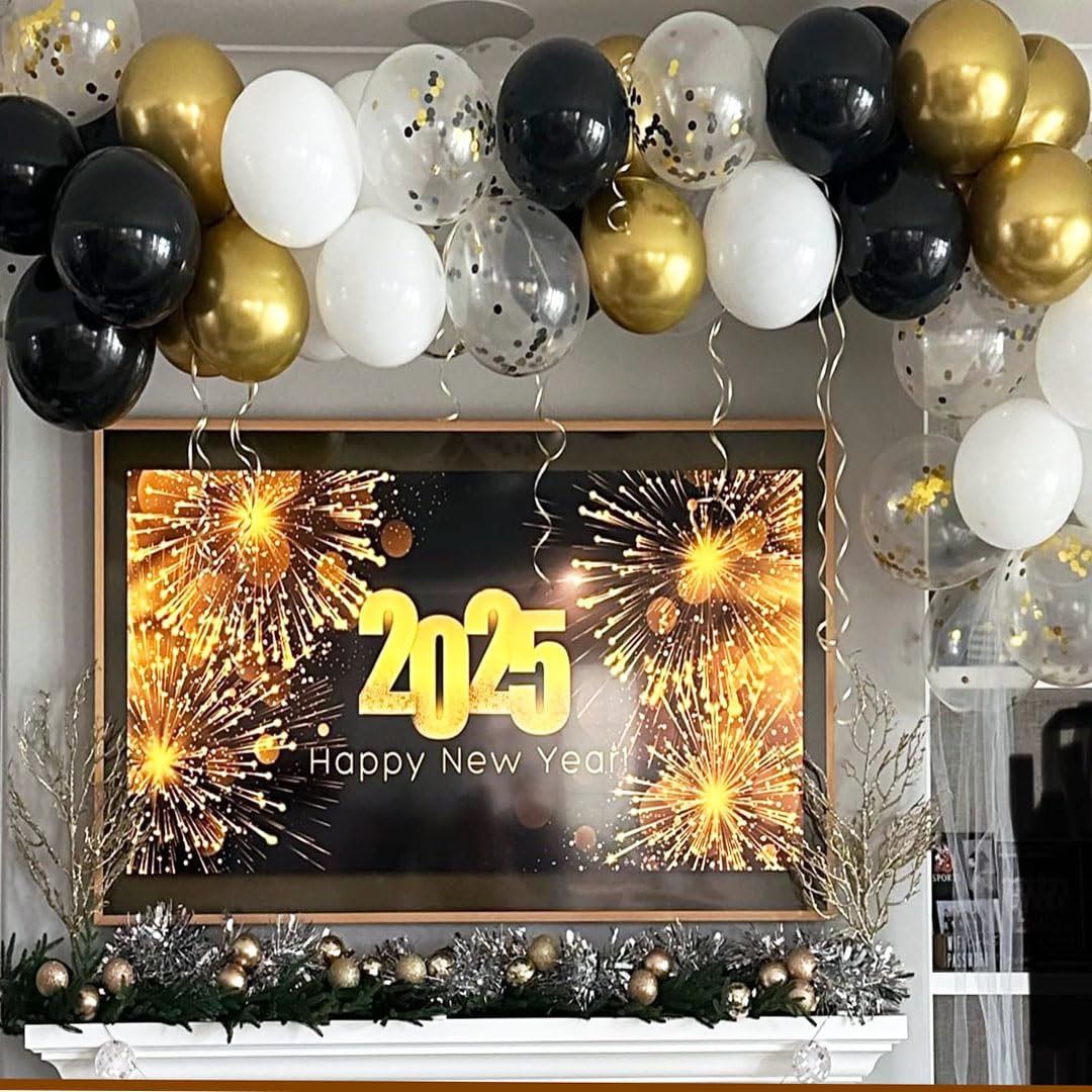 Msiveavz Black White Gold Party Balloons – 50 Pcs 12in Latex Balloons for Weddings, Graduations & Celebrations