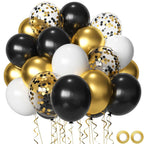 Msiveavz Black White Gold Party Balloons – 50 Pcs 12in Latex Balloons for Weddings, Graduations & Celebrations