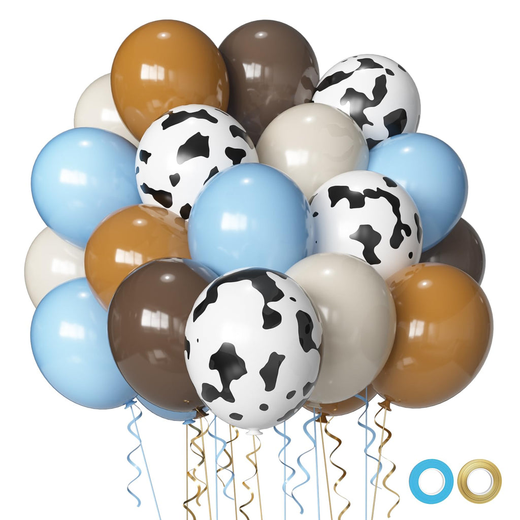 Msiveavz Blue Brown Cow Balloons Set – 60-Piece Cow Print & Blue Balloons, 12 Inch for Farm Themed Parties