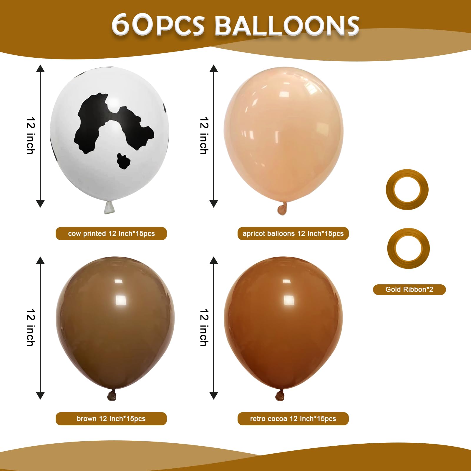 Msiveavz Cow Print Balloons Set – 60pcs Brown Latex Balloons for Adult Western Farm Parties