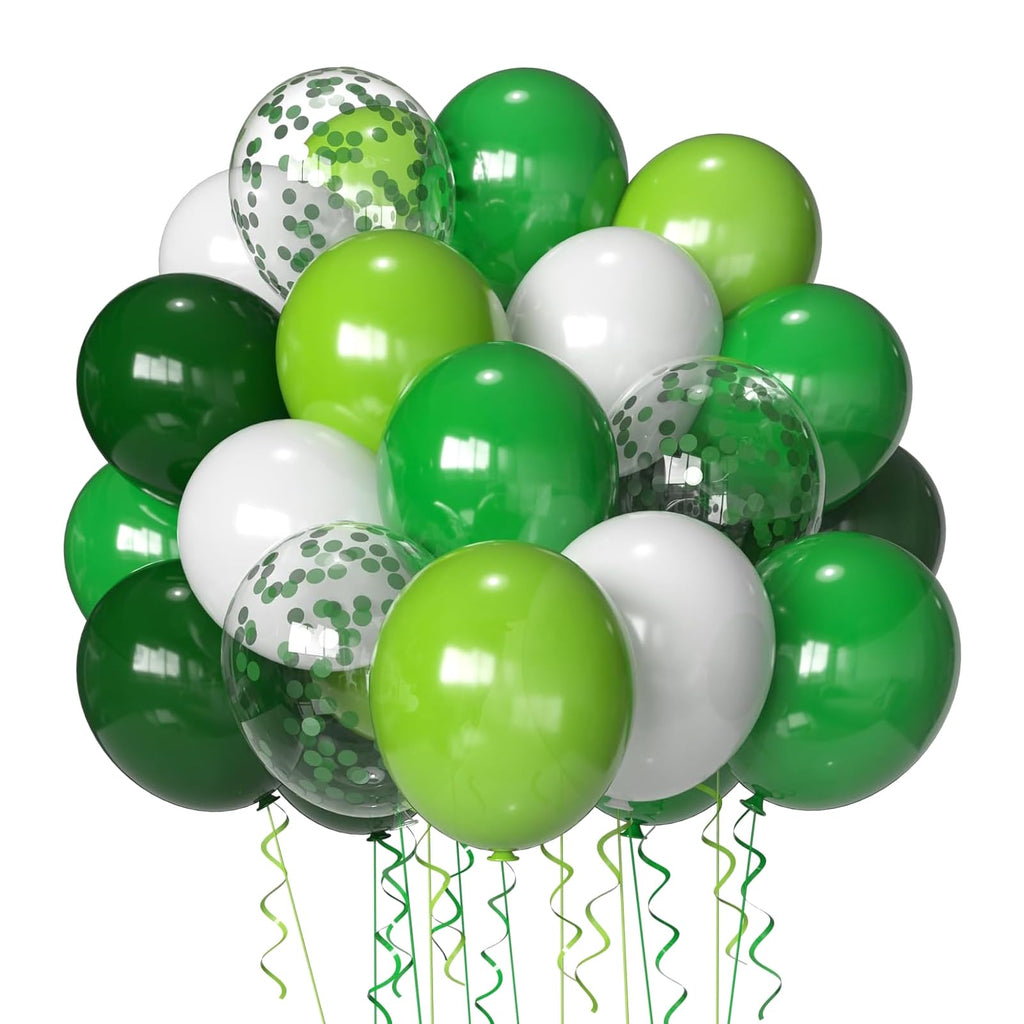 Msiveavz Green Balloons Set - 50 Pcs 12in Emerald & Lime Confetti Latex for Jungle Safari Party & St. Patrick's Day