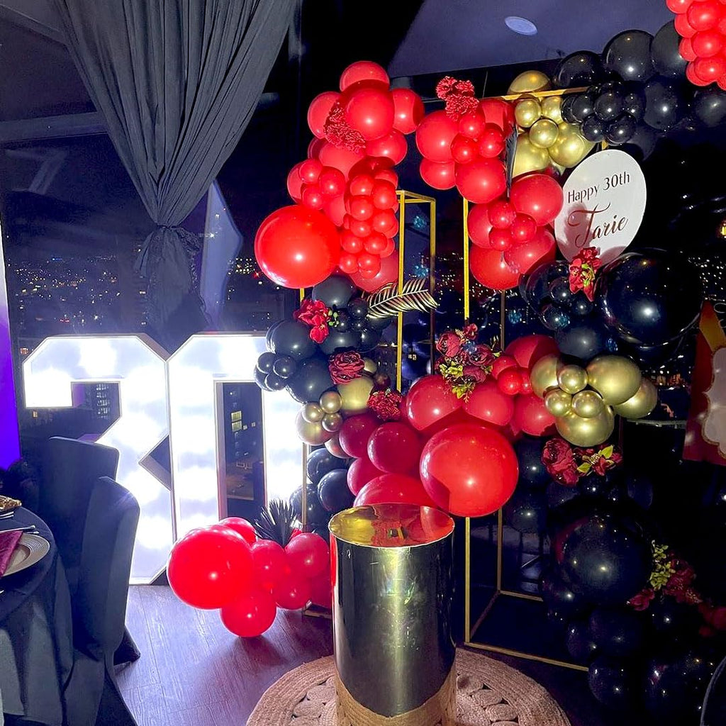 Msiveavz Red Black Gold Party Balloons – 50 Pcs 12 Inch Latex Set for Graduation, Weddings & More