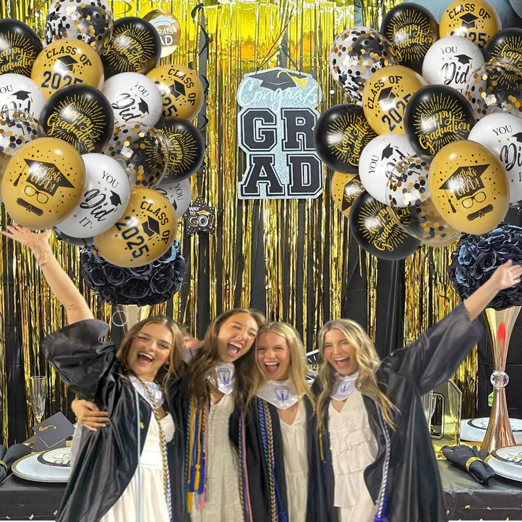 Msiveavz 50 Pack Graduation Balloons Set - Black Gold 12 Inch for 2025 Grad Party