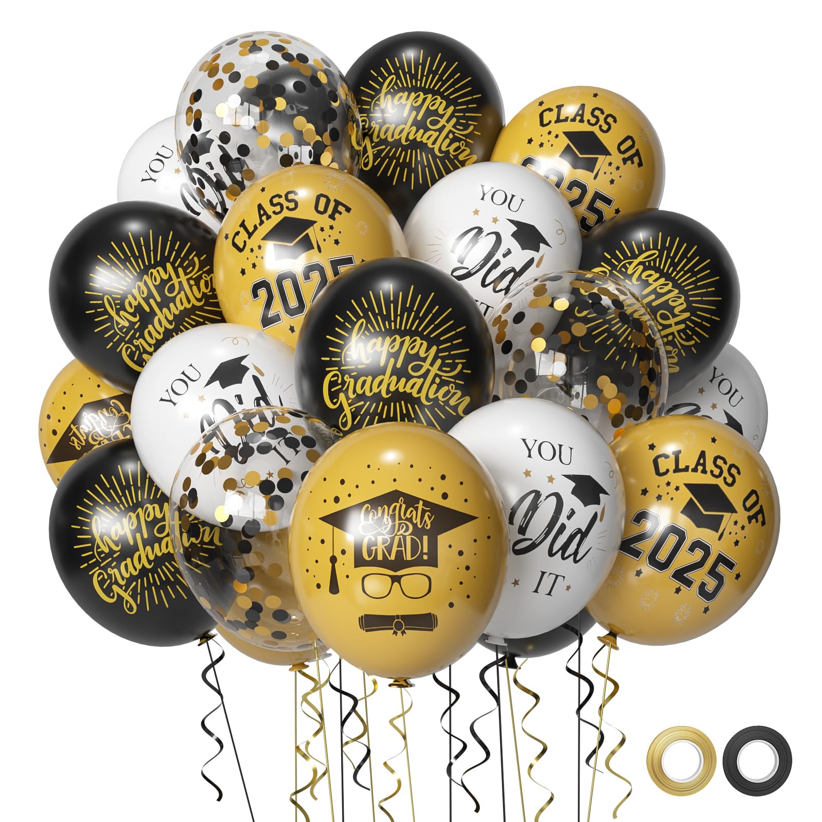 Msiveavz 50 Pack Graduation Balloons Set - Black Gold 12 Inch for 2025 Grad Party
