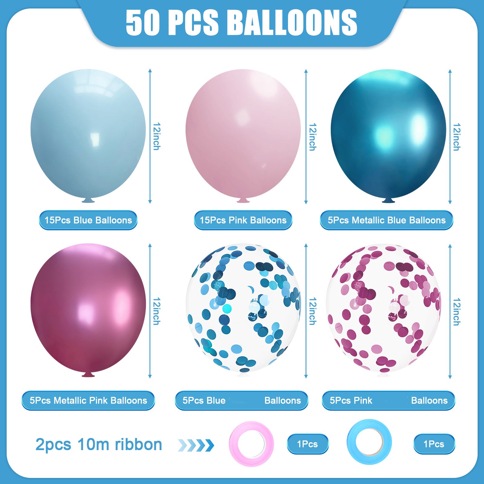 Msiveavz Pink & Blue Party Balloons — 50 Pcs, 12in Latex for Gender Reveal & Celebrations