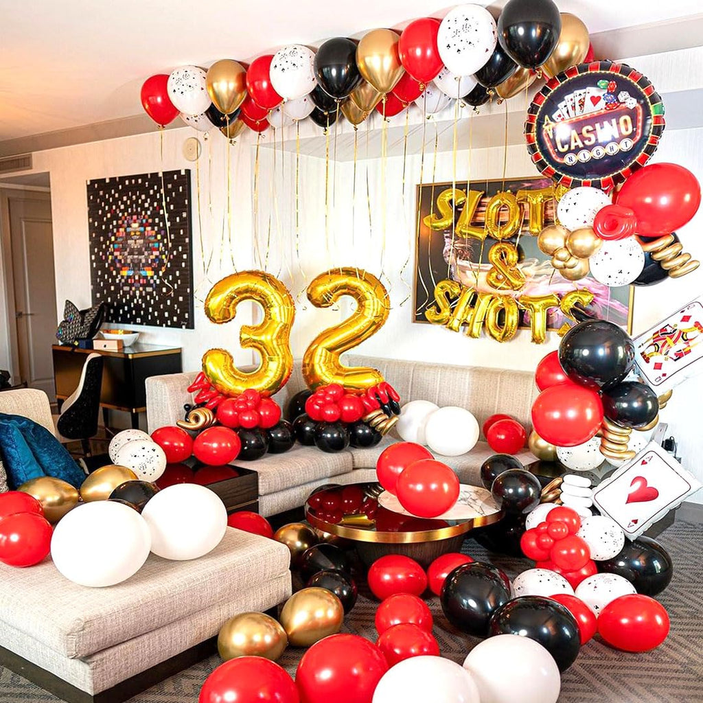 Msiveavz Red Black Gold Party Balloons – 50 Pcs 12 Inch Latex Set for Graduation, Weddings & More