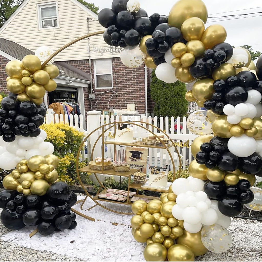 Msiveavz Black White Gold Party Balloons – 50 Pcs 12in Latex Balloons for Weddings, Graduations & Celebrations