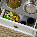 PawHut Stainless Steel Raised Dog Bowls, with 21L Storage Drawer for Large Dogs and Cats - White