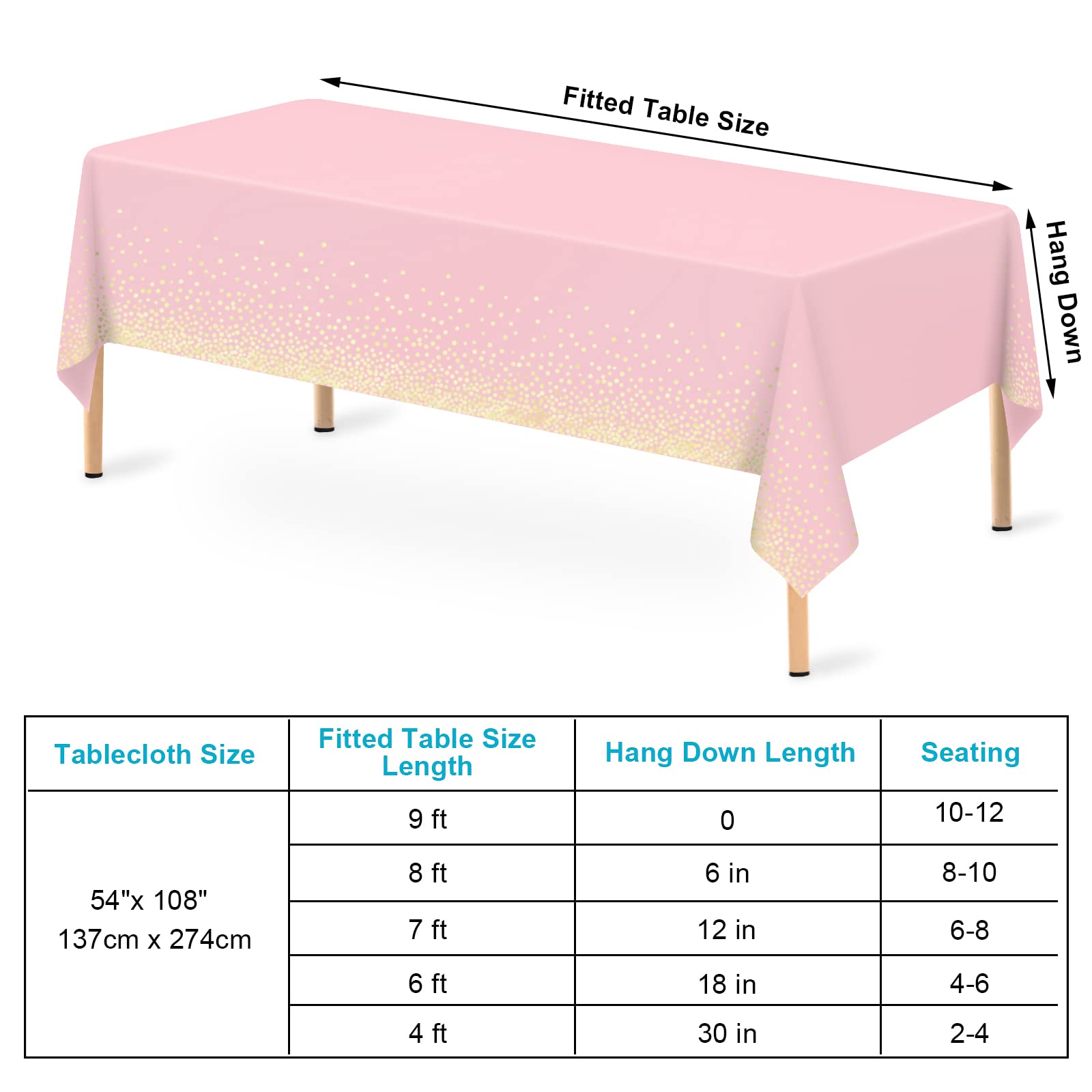 Mulbozy Pink Tablecloths 2 Pcs 54x108 in with Gold Dots | Disposable Table Cover for Parties