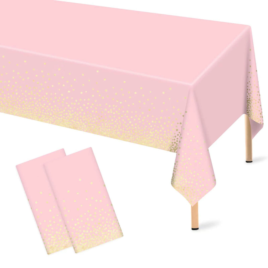 Mulbozy Pink Tablecloths 2 Pcs 54x108 in with Gold Dots | Disposable Table Cover for Parties