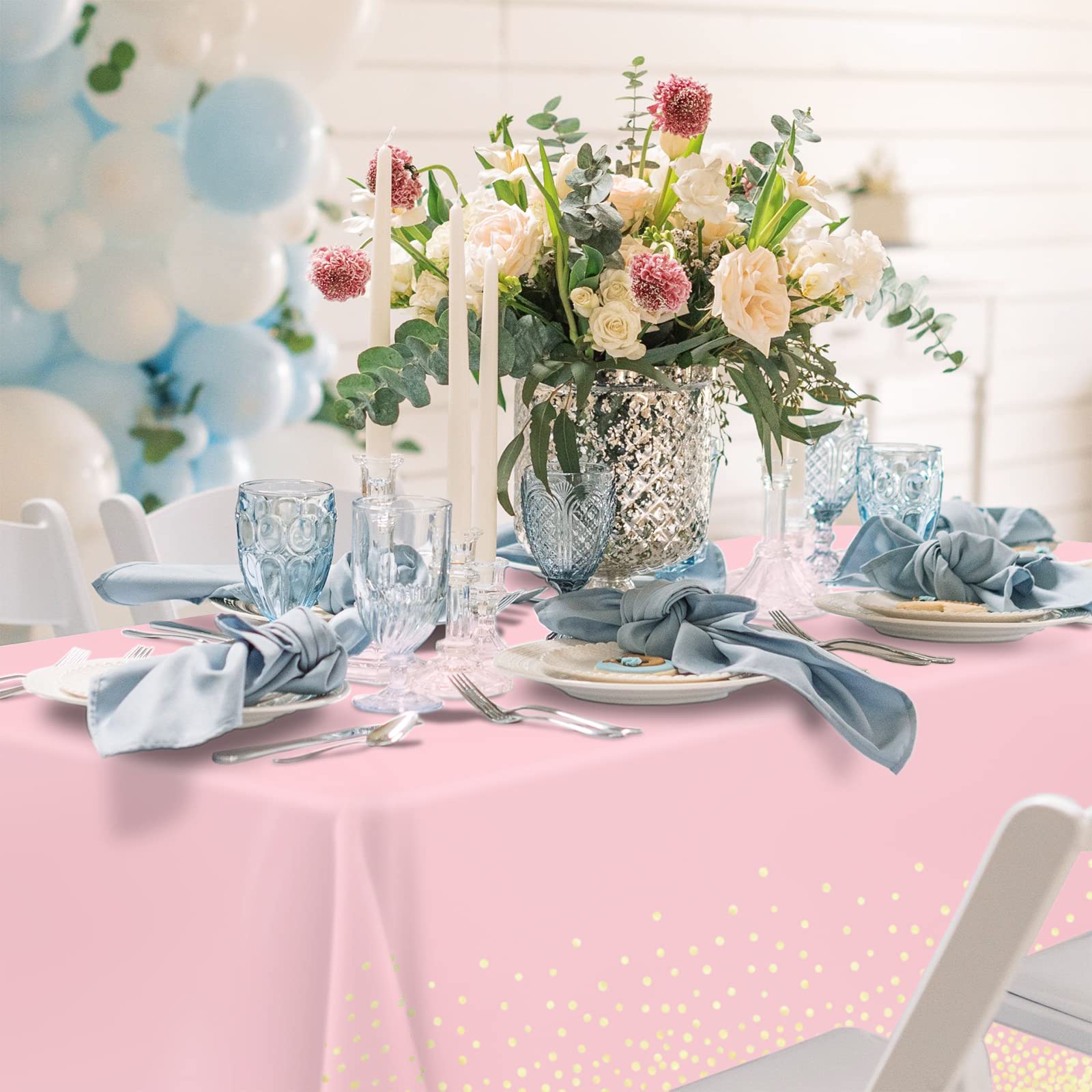 Mulbozy Pink Tablecloths 2 Pcs 54x108 in with Gold Dots | Disposable Table Cover for Parties