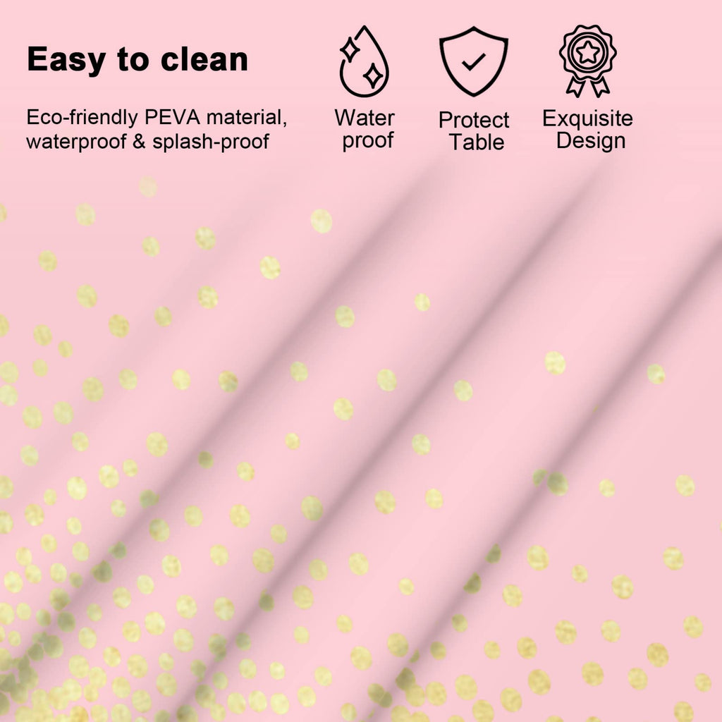 Mulbozy Pink Tablecloths 2 Pcs 54x108 in with Gold Dots | Disposable Table Cover for Parties