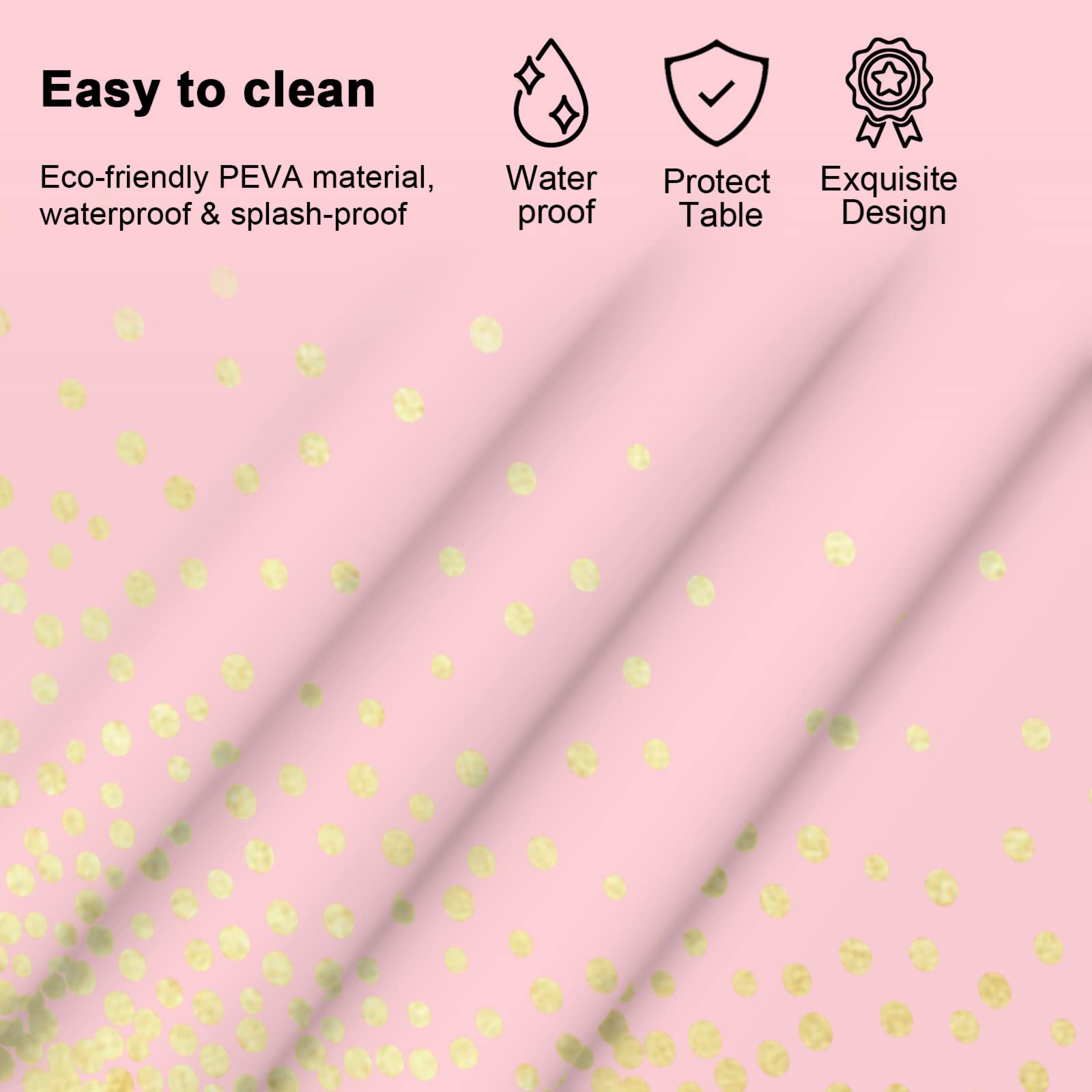 Mulbozy Pink Tablecloths 2 Pcs 54x108 in with Gold Dots | Disposable Table Cover for Parties