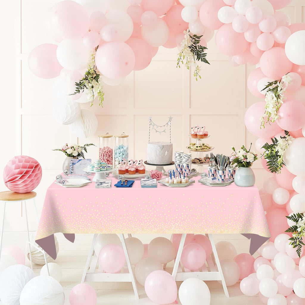 Mulbozy Pink Tablecloths 2 Pcs 54x108 in with Gold Dots | Disposable Table Cover for Parties